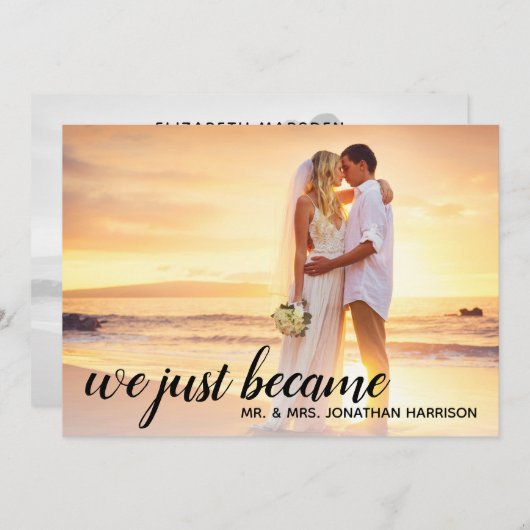 私たちはちょうどミスターフォトたった今結婚しました披露宴 招待状 (正面/裏面)