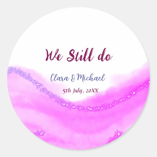 私たちはまだピンク 紫の水彩 グリッター 輝きを放つ ラウンドシール (正面)