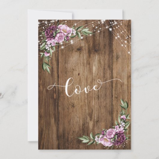私たちはまだ愛し合っている、素朴な木製のピンクの花のアニバーサリー 招待状 (裏面)