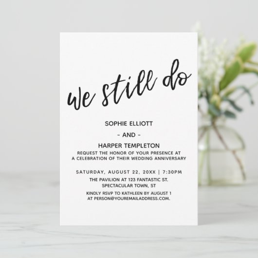 私たちはまだ愛を誓う 現代のシンプルな手書きアニバーサリー 招待状 (スタンド正面)