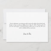 私たちはまだ結婚する | 結婚延期のお知らせ シンプルな更新 招待状 (裏面)