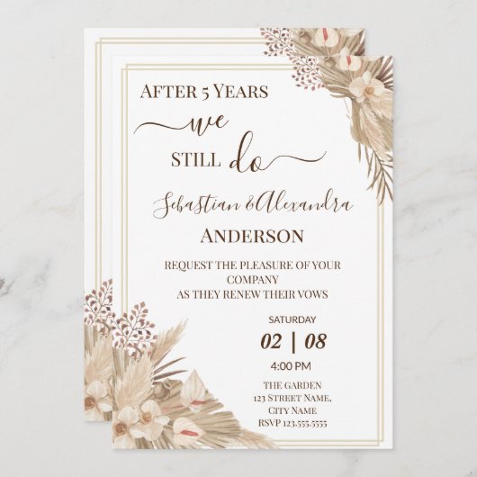 私たちはまだ結婚誓約を更新します 結婚記念日 招待状 (正面/裏面)