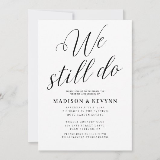 私たちはまだ誓う 白黒タイポグラフィーで誓いの更新 招待状 (正面)