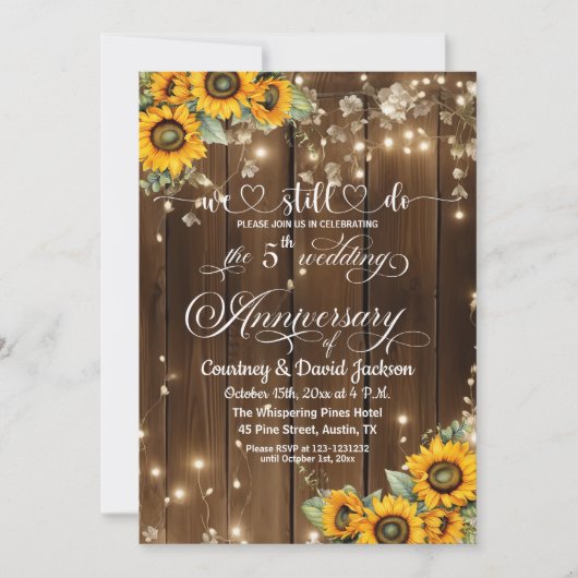 私たちはまだ5周年記念結婚のストリングライトをやっている 招待状 (正面)