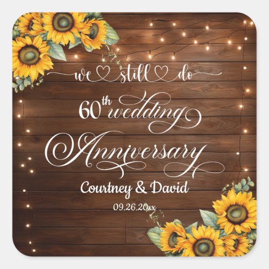 私たちはまだ60周年結婚のストリングライトを行う スクエアシール (正面)