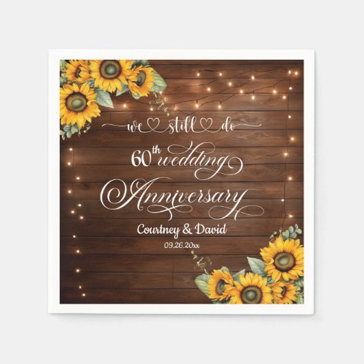 私たちはまだ60周年結婚のストリングライトを行う スタンダードカクテルナプキン (正面)