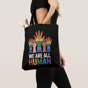 私たちはみな人間 虹色 LGBTQプライド 挙手 トートバッグ