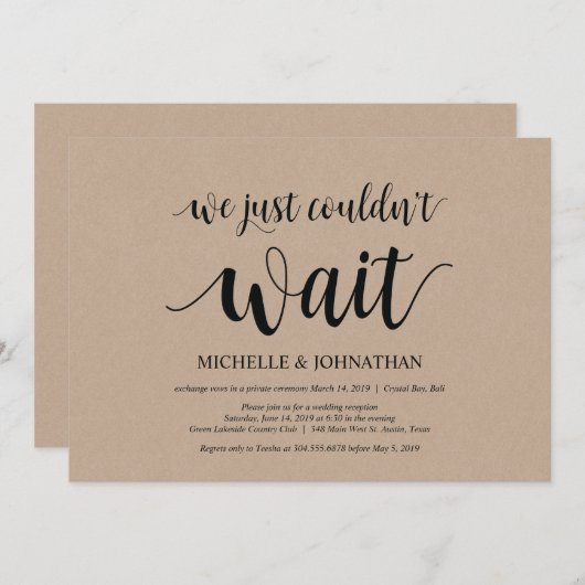 私たちはもう待つことができなかった、結婚式の秘密挙式招待状 招待状 (正面/裏面)