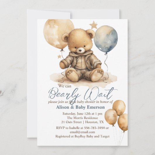 私たちはようやくバルーンを待つことができる赤ちゃんシャワー招待状 招待状 (正面)