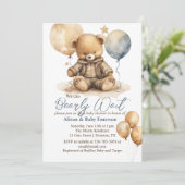 私たちはようやくバルーンを待つことができる赤ちゃんシャワー招待状 招待状 (スタンド正面)