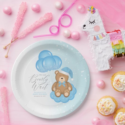 私たちはようやく眠いクマの気球の赤ちゃんシャワーを待つ ペーパープレート (パーティー)