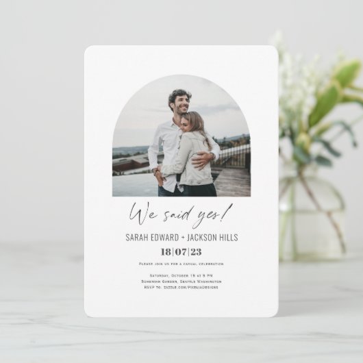 私たちはイエスと言いました シンプル モダン フォト エロープメント ウェディング 招待状 (スタンド正面)