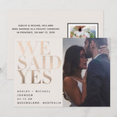 私たちはイエスと言いました | ブラッシュ + ゴールド フォト レセプションのみ 招待状 (正面/裏面)
