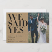 「私たちはイエスと言いました」 ラスティック シック 2枚の写真の受付のみ 招待状 (正面)