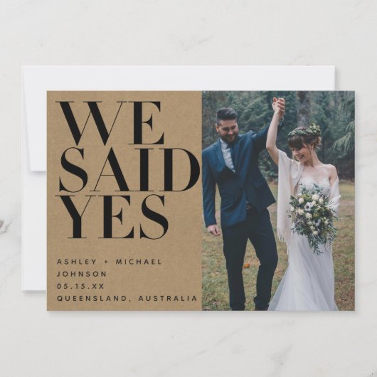 「私たちはイエスと言いました」 ラスティック シック 2枚の写真の受付のみ 招待状 (正面)