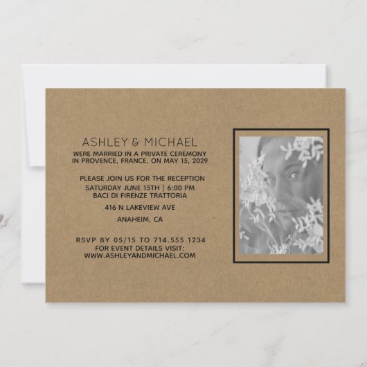 「私たちはイエスと言いました」 ラスティック シック 2枚の写真の受付のみ 招待状 (裏面)