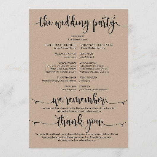 私たちはウェディングプログラムカード5x7デザインv3 プログラム (裏面)