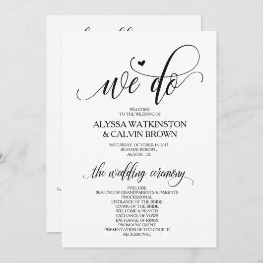 私たちはウェディングプログラムカード5x7モダンデザインv3 プログラム (正面/裏面)