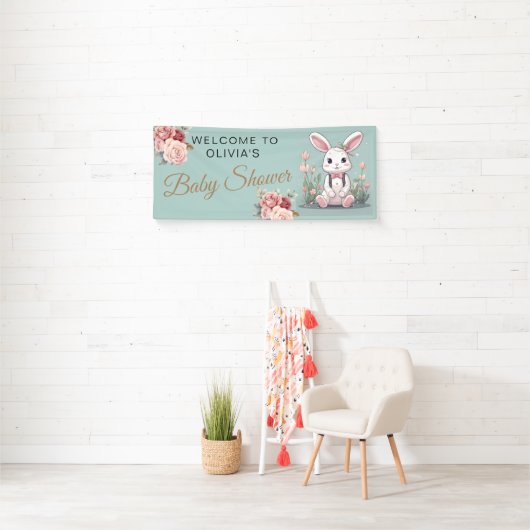 私たちはウサギの小さなバニーの赤ちゃんシャワーに興奮している 横断幕 (インサイチュ)