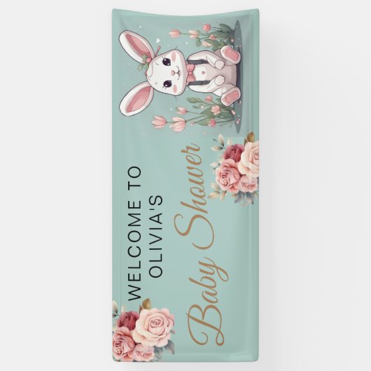 私たちはウサギの小さなバニーの赤ちゃんシャワーに興奮している 横断幕 (縦)