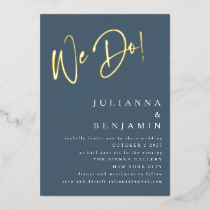 私たちはエレガントな結婚式のウェブサイトDusky Blue金ゴールド 箔招待状
