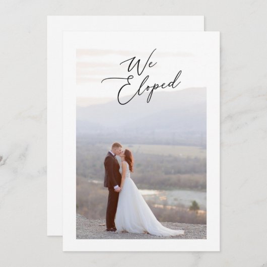 私たちはエレガント書道台本の写結婚真を駆け落ちた 案内状 (正面/裏面)