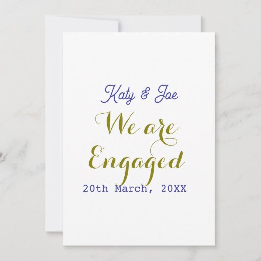 私たちはエンゲージ 紫金 名前 日付 エレガント シンプル 招待状 (正面)