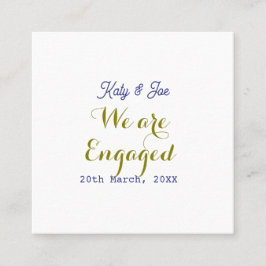 私たちはエンゲージ 紫 ゴールド ネーム 日付 エレガント シンプル スクエア名刺