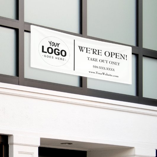私たちはオープンビジネスを取る唯一のロゴレストランを取る 横断幕 (ビルの外側)