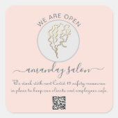 私たちはオープン美しいサロンヘアロゴバラQRコード スクエアシール (正面)