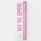 私たちはオープン美しいビジネスのピンクの白のロゴプロモーション 横断幕 (縦)