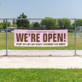 私たちはオープン美しいビジネスのピンクの茶色の白のプロモーション 横断幕 (インサイチュ)