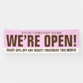 私たちはオープン美しいビジネスのピンクの茶色の白のプロモーション 横断幕 (横)