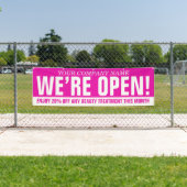 私たちはオープン美しいビジネスピンクの白の看板 横断幕 (インサイチュ)