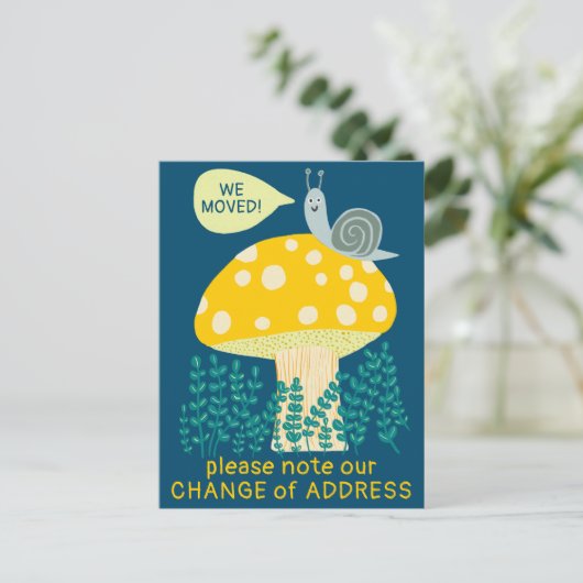 私たちはカタツムリお洒落の魔法のキノコ新しい家を移動 ポストカード (スタンド正面)