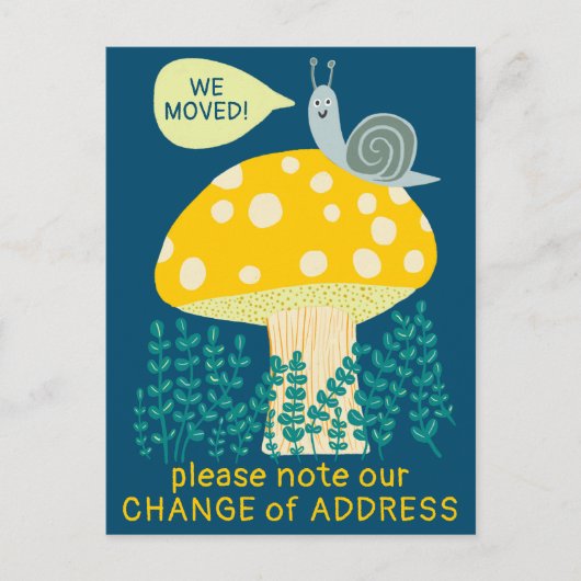 私たちはカタツムリお洒落の魔法のキノコ新しい家を移動 ポストカード (正面)