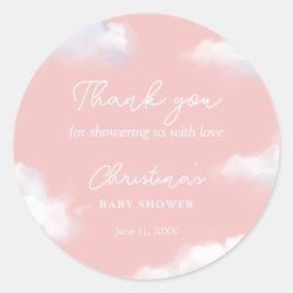 私たちはクラウド9ピンクガール赤ちゃんシャワーありがとう ラウンドシール