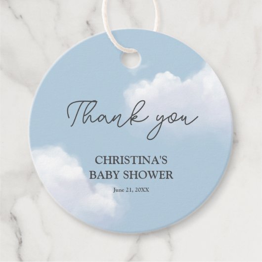 私たちはクラウド9ブルーボーイ赤ちゃんシャワーありがとう フェイバータグ (正面)