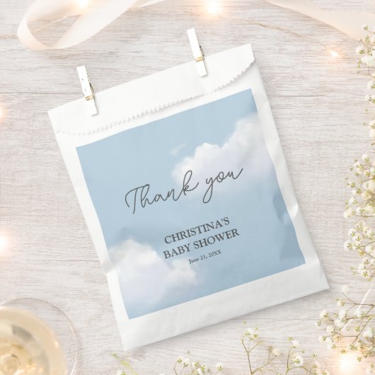 私たちはクラウド9ブルーボーイ赤ちゃんシャワーありがとう フェイバーバッグ (クリップ留めされた状態)