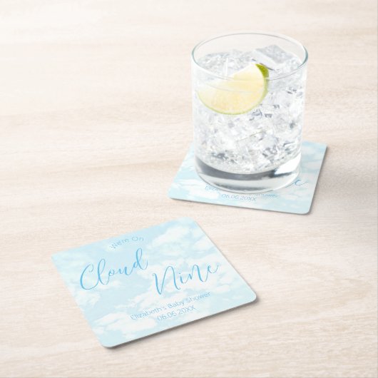 私たちはクラウド9ベビーシャワー上にある スクエアペーパーコースター (インサイチュ)