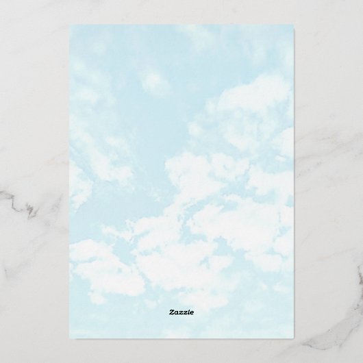 私たちはクラウド9ベビーシャワー上にある 箔招待状 (裏面)