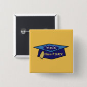 私たちはクラス年2つのブルース卒業帽子をした 缶バッジ (正面&裏面)