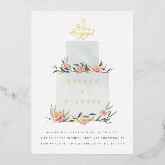 私たちはケーキ婚約した婚約パーティ 箔招待状 (正面)