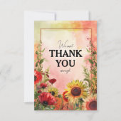 🌻私たちはサニー感謝してい花びらと緋色の開花 サンキューカード (正面)