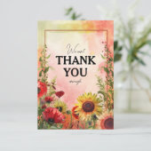 🌻私たちはサニー感謝してい花びらと緋色の開花 サンキューカード (スタンド正面)