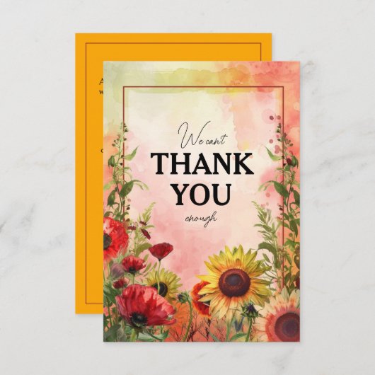🌻私たちはサニー感謝してい花びらと緋色の開花 サンキューカード (正面/裏面)