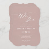 私たちはサーモンピンクのスクリプト文字エレガントな結婚式をする 案内状 (正面/裏面)
