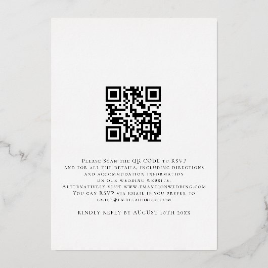 私たちはスクリプトQRコードリアルゴールドホイルウェディング 箔招待状 (裏面)