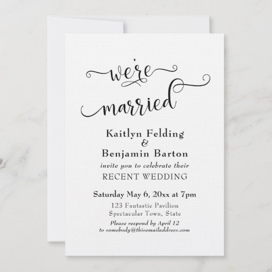 私たちはタイポグラフィ結婚したウェディングレセプションのみ 招待状 (正面)