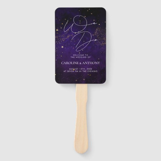 私たちはダークパープルの水色ブラックマジカル金ゴールド ハンドファン (正面)